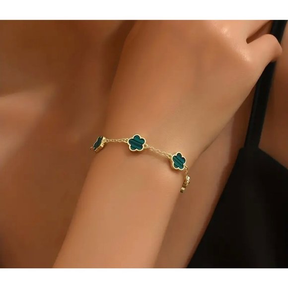 No Brand Jewelry - NWT Stainless Steel Gold Green Flower Bracelet Women Jewelry Flower Bracelet